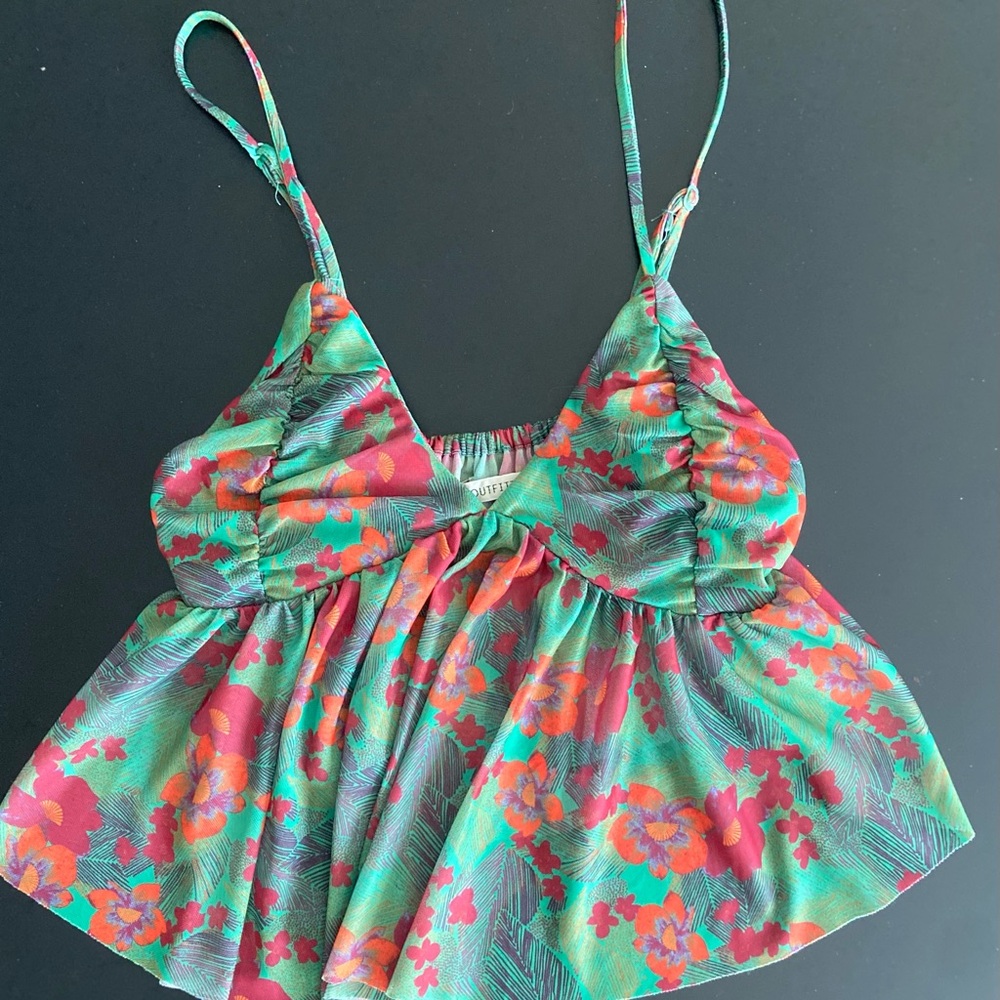 Floral Green and Red Women's Top